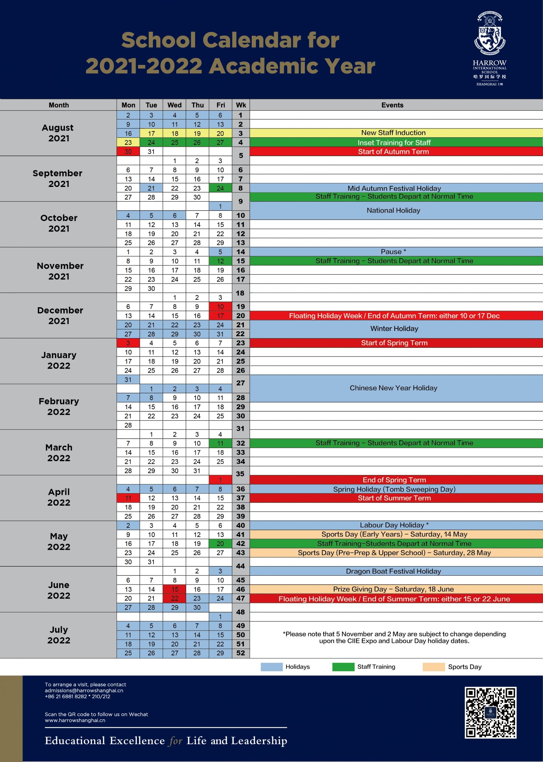 Term Dates | Harrow Shanghai